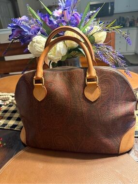 Vintage Etro Classic Paisley Satchel Handbag in Brown and Tan